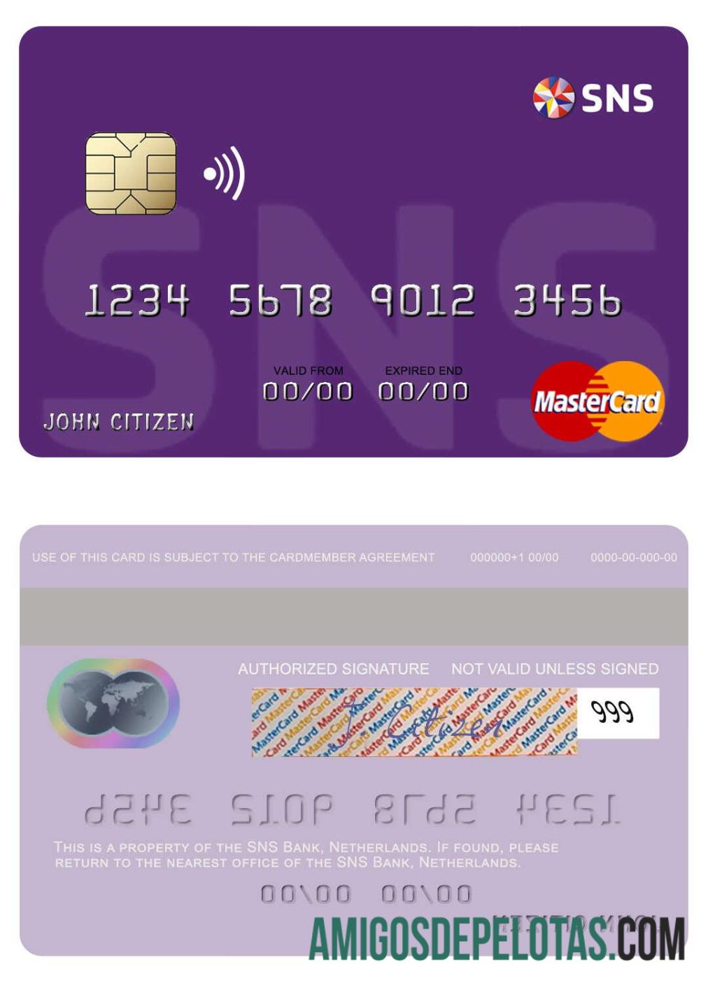 Netherlands SNS Bank Mastercard sample
